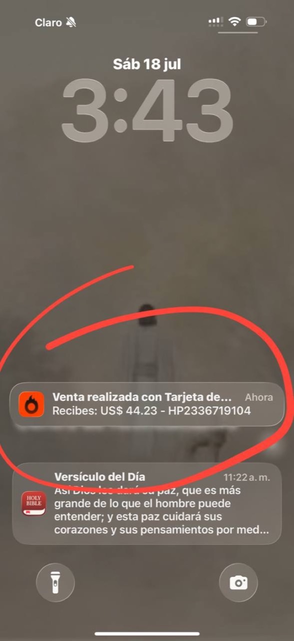 Aviso de venta de Hotmart rodeado con un círculo por el propio franquiciado